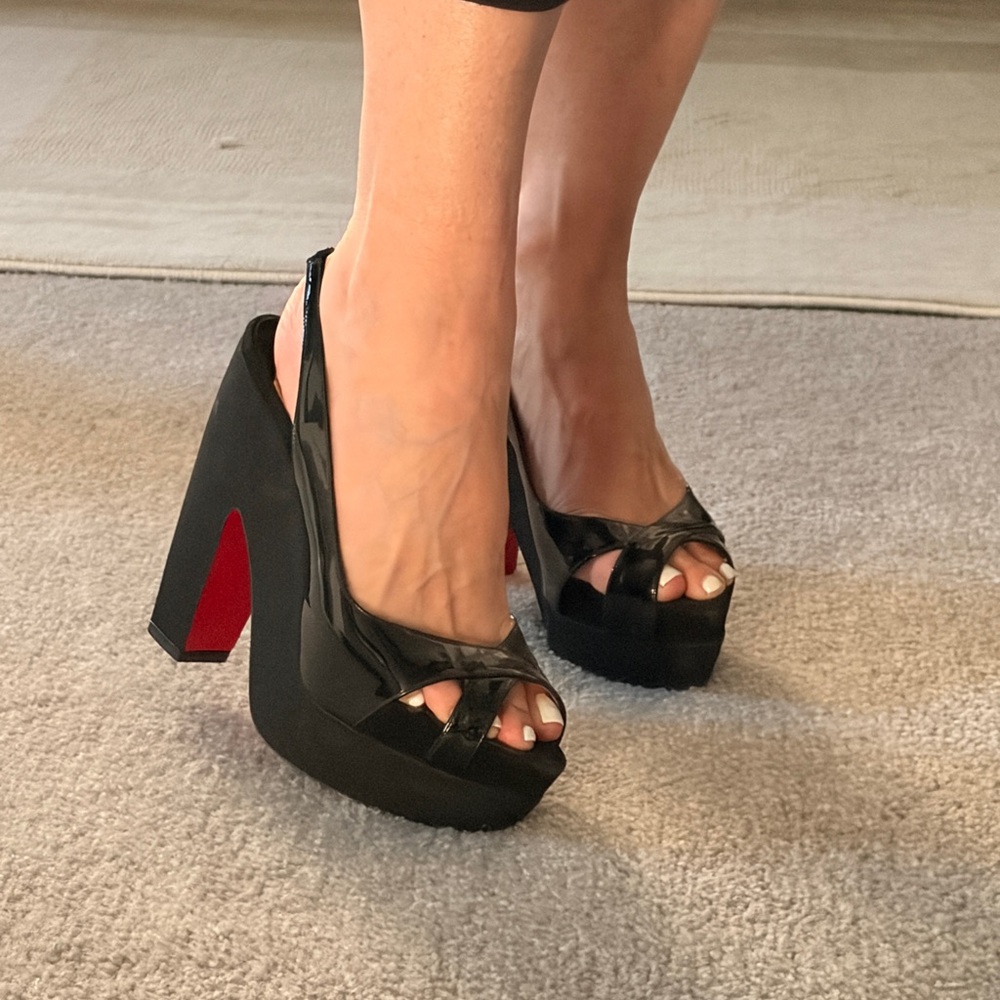Christian Louboutin Black Patent Leather Platform Heels - Picture 7 of 14